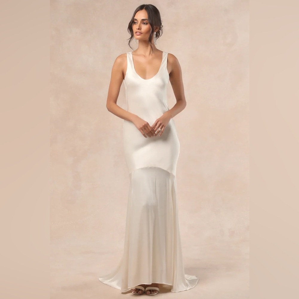 Lulu's Elegant Cream Maxi Dress